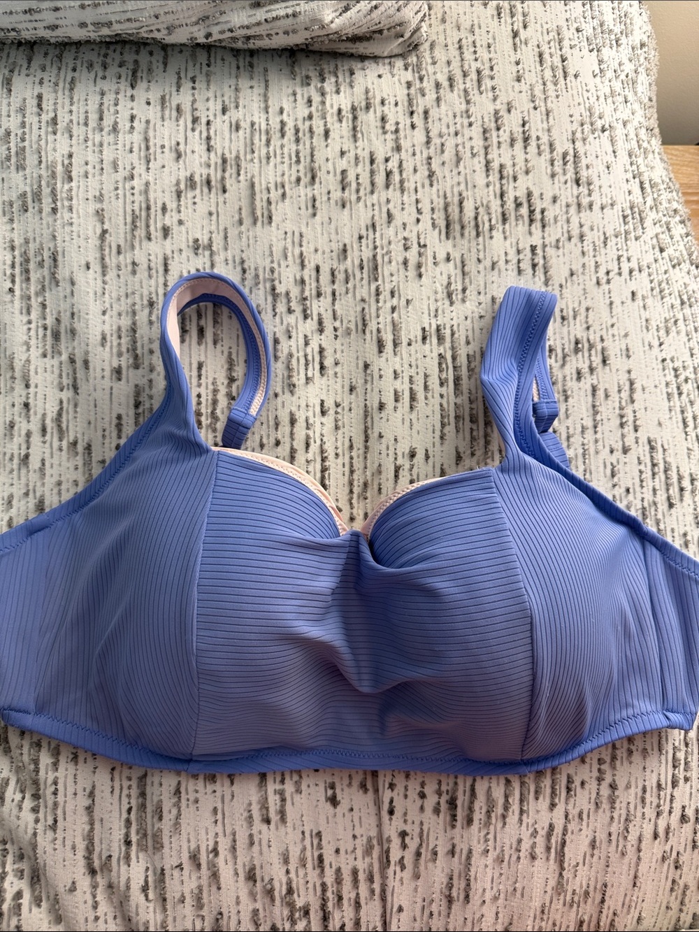 Shade & Shore High End Ribbed Periwinkle Blue Underwire swim top, bra 38DD